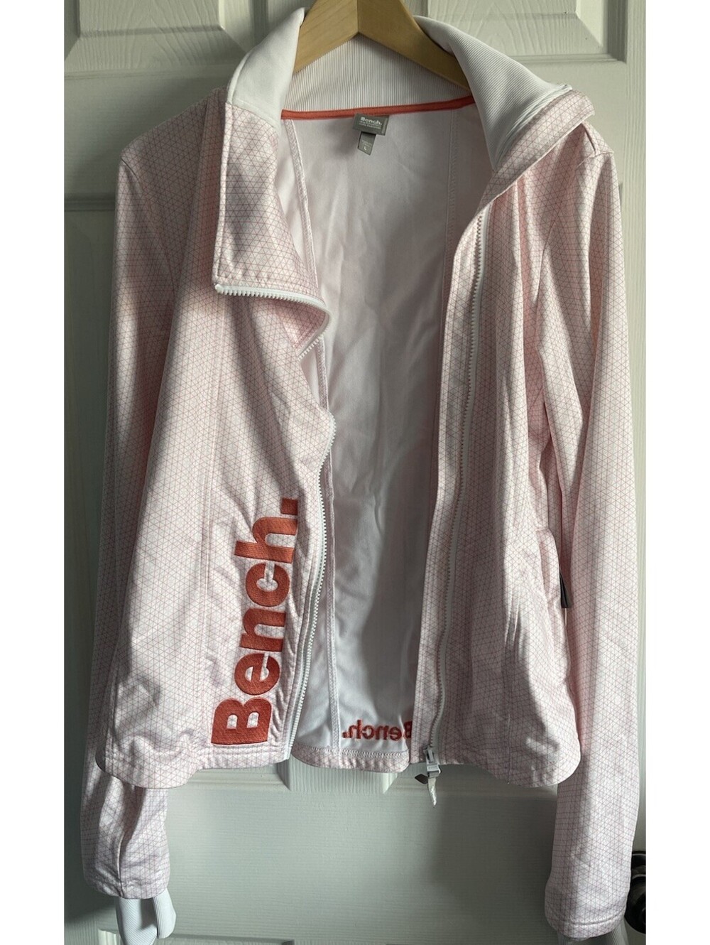 Bench Full Zip Jacket Women's Large L Asymmetrical Zip Neck Pockets Orange White